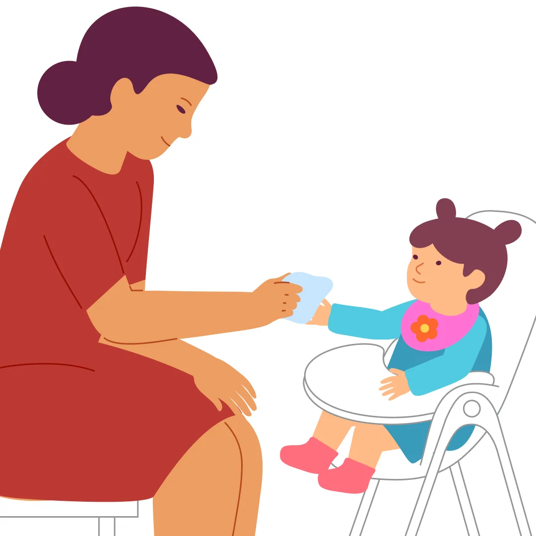 Illustration for “Neat Eats”, step 4: Praise your child: “Great job, you did so well.” Clear the dishes from the table.