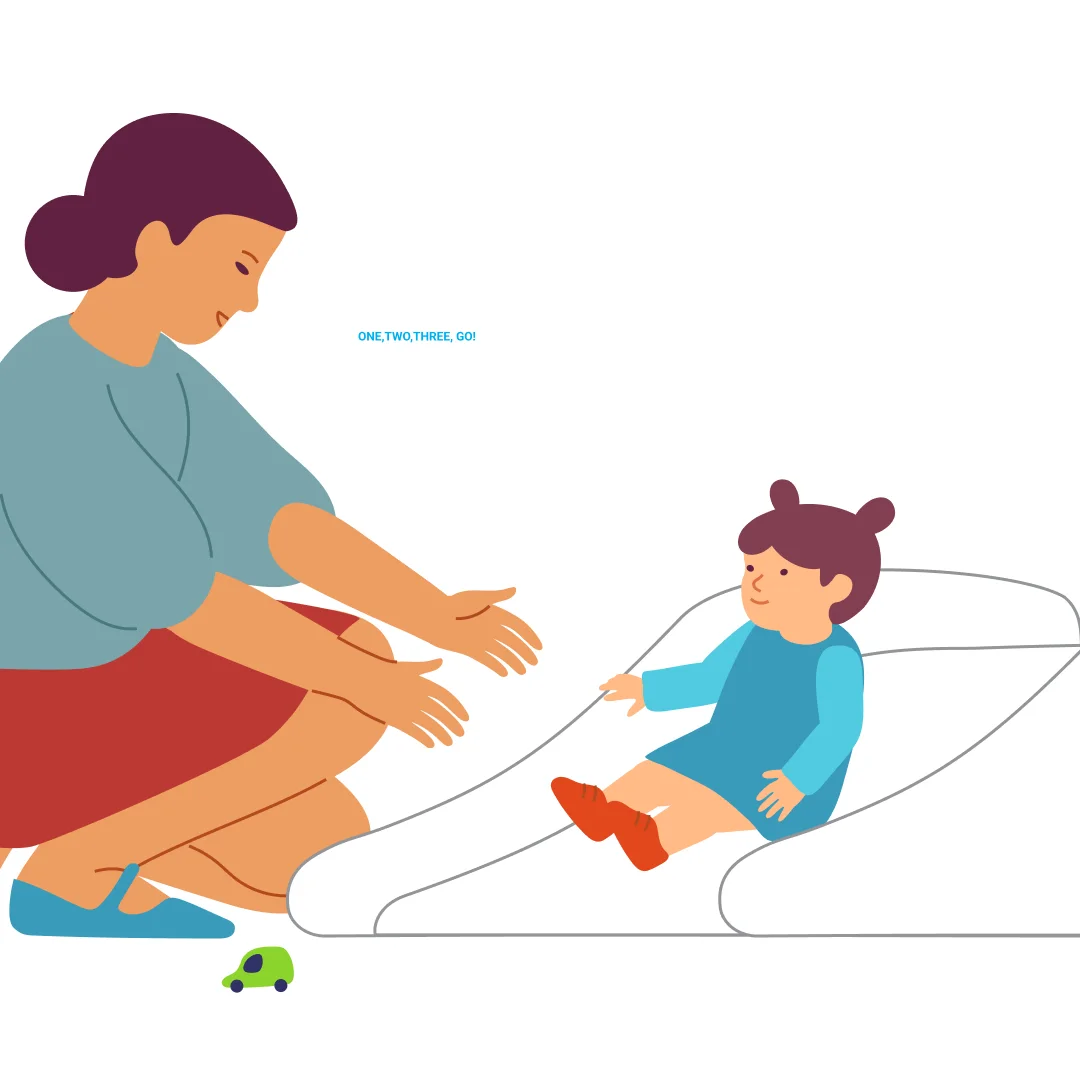 Illustration for “Whee! Down!”, step 3: Start the countdown again: “Now it’s {{CHILD_NAME}}’s turn.
