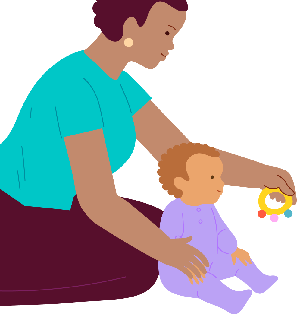 Reach the rattle—crawling around in a circle on tummy, step 1