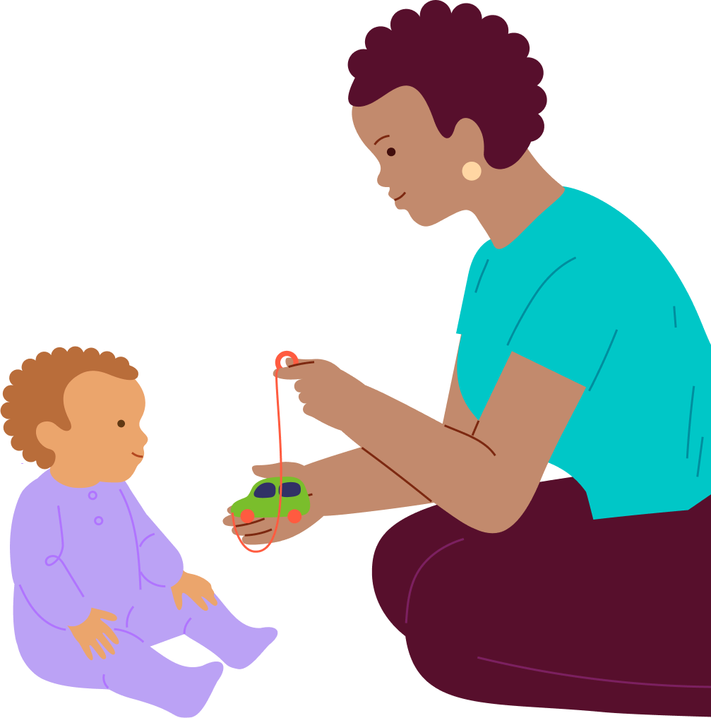 Pulling the toy by its string, step 1