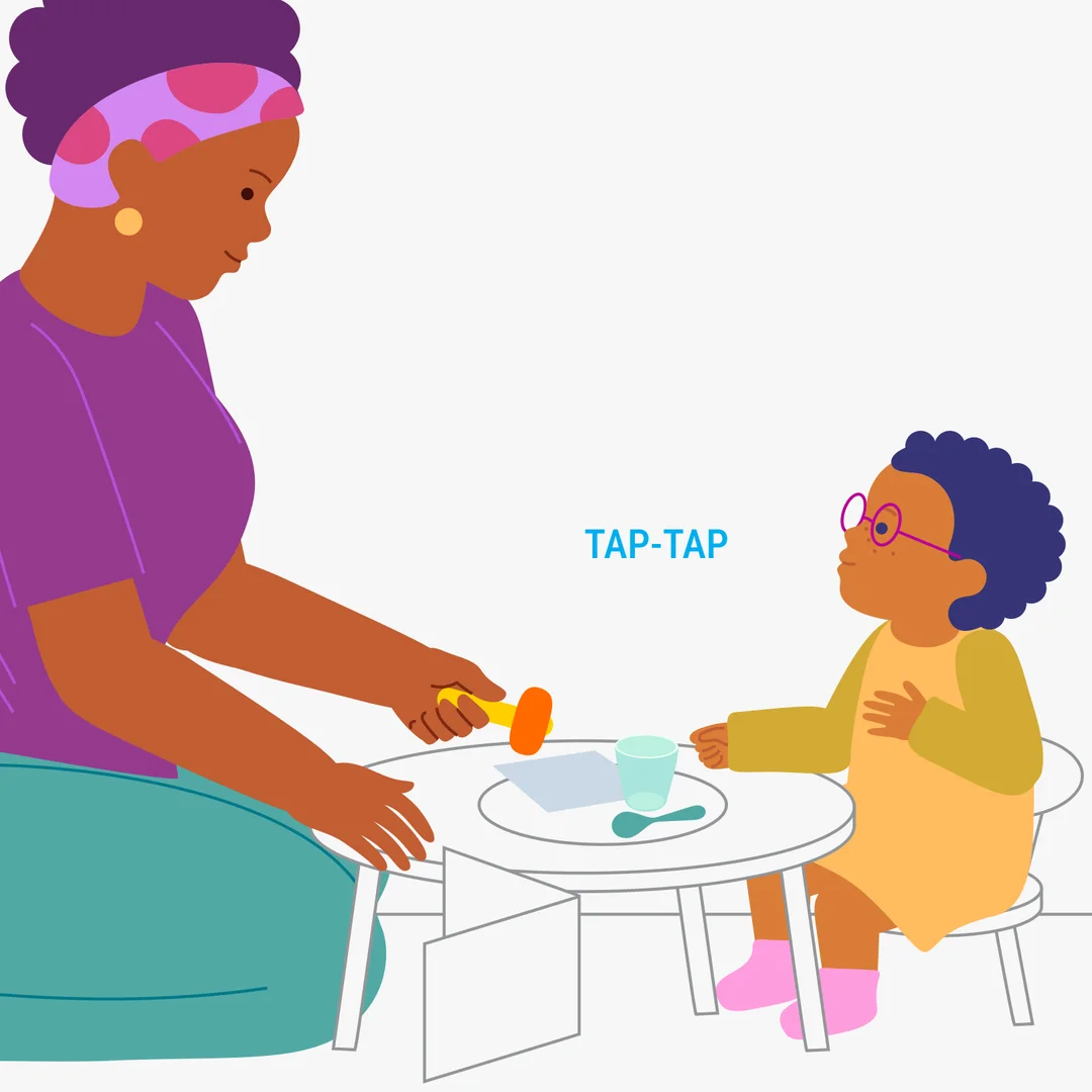 Illustration for “What's That Sound? (Household Noises)”, step 2: Show what sounds can be made with the different objects.