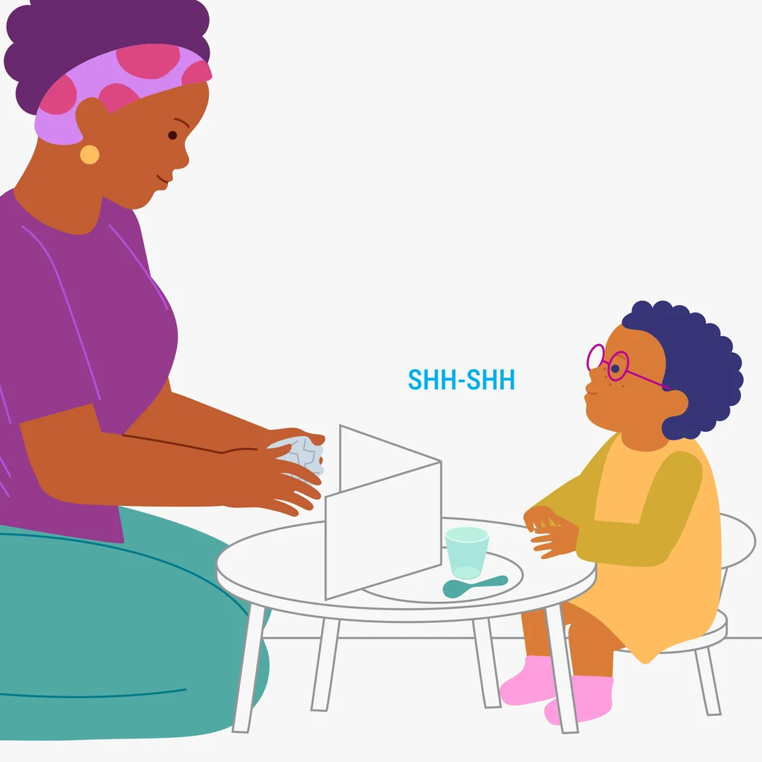 Illustration for “What's That Sound? (Household Noises)”, step 3: Hide the objects behind the screen.