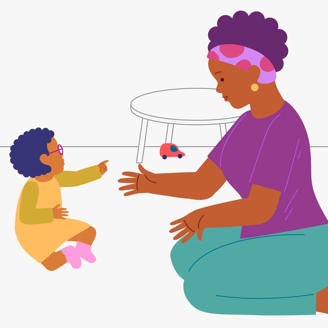 Illustration for “Home Adventures: Helping Mom!”, step 3: While playing, "accidentally" roll the car under the table or the bed, where your child can reach or crawl to it.