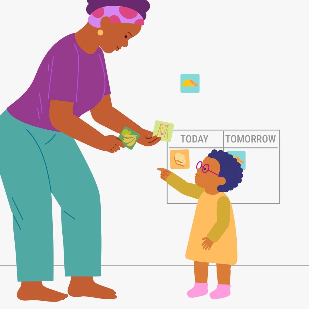 Illustration for “Making Plans for Tomorrow”, step 2: Show your child the two pictures: — “Today we went to the playground.