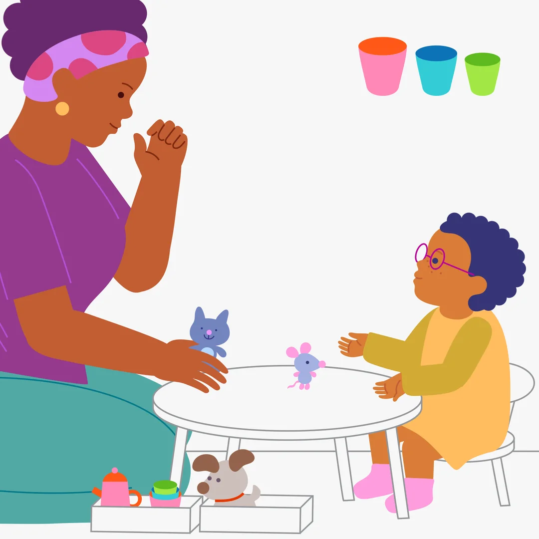 Illustration for “Wonderful Tea Party”, step 1: What you need for the activity: A box with three toy characters of different sizes (for example, a big dog, a medium cat, and a small mouse).