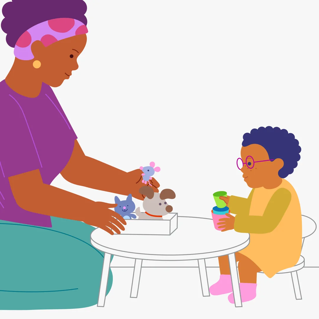 Illustration for “Wonderful Tea Party”, step 4: After the tea party, show: “Look, we can put the cups one inside another.