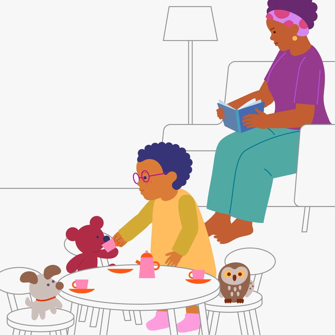 Illustration for “Where Are We Going and What Will We See?”, step 4: After you finish the search, say to your child: “All the guests are here!
