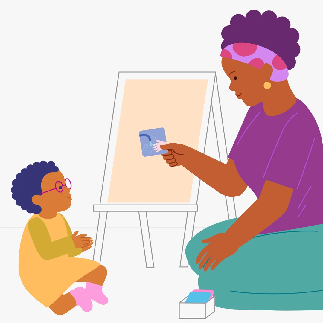Illustration for “Our Event Calendar”, step 1: Prepare a set of cards – photos of your child doing different activities – or choose pictures that show everyday routines.