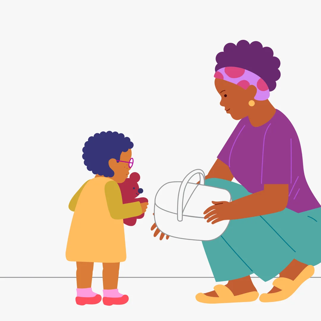 Illustration for “Going on a Picnic”, step 1: You will need a box or basket for the picnic, a tablecloth, dishes (plates, cups or mugs, spoons), plastic food containers, food (for example, pies), bottles with drinks (for example, fruit drin