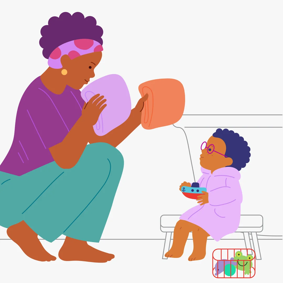 Illustration for “Bath Time”, step 1: Prepare a few toys that can be used in the bath during washing.