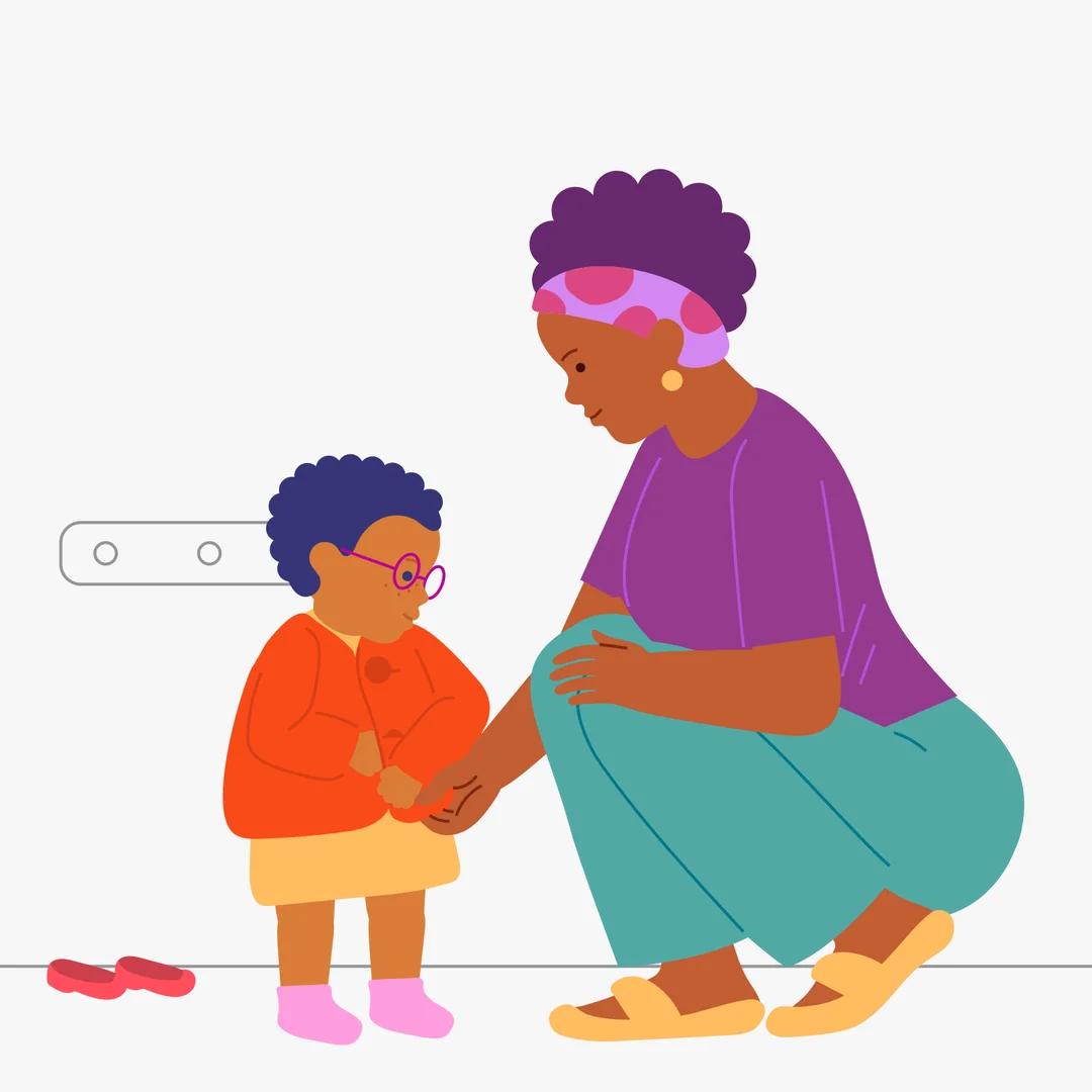 Illustration for “Unzipping and Taking Off a Jacket”, step 1: Before starting the activity, make sure the buttons on the jacket go easily through the buttonholes.