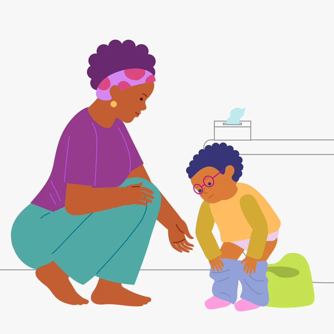 Illustration for “Potty Training: I Can Do It!”, step 3: After the child has used the potty, say: “Good job!