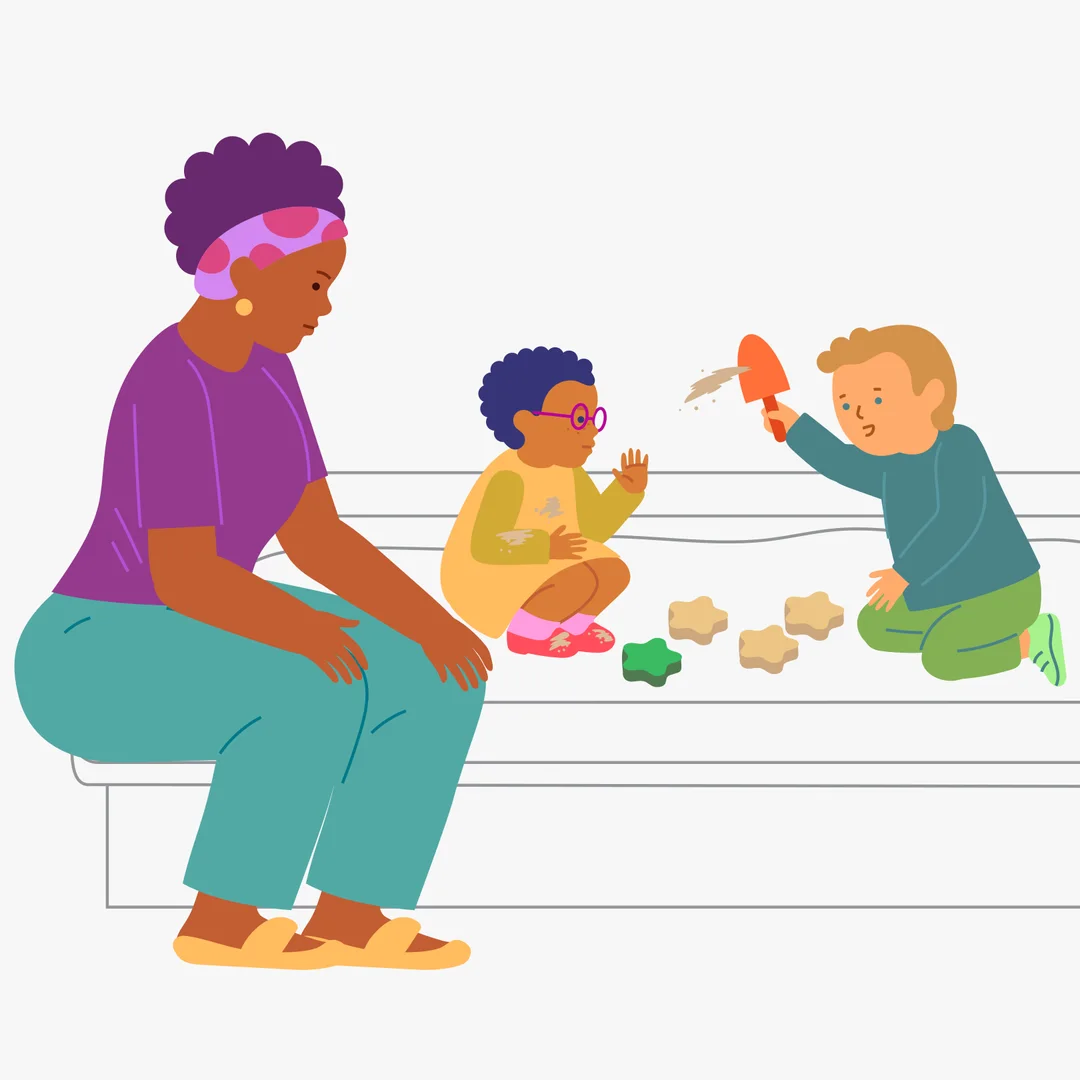 Illustration for “Playing with Friends”, step 4: Help your child learn a way to refuse play or communication that protects their boundaries and is respectful toward others.