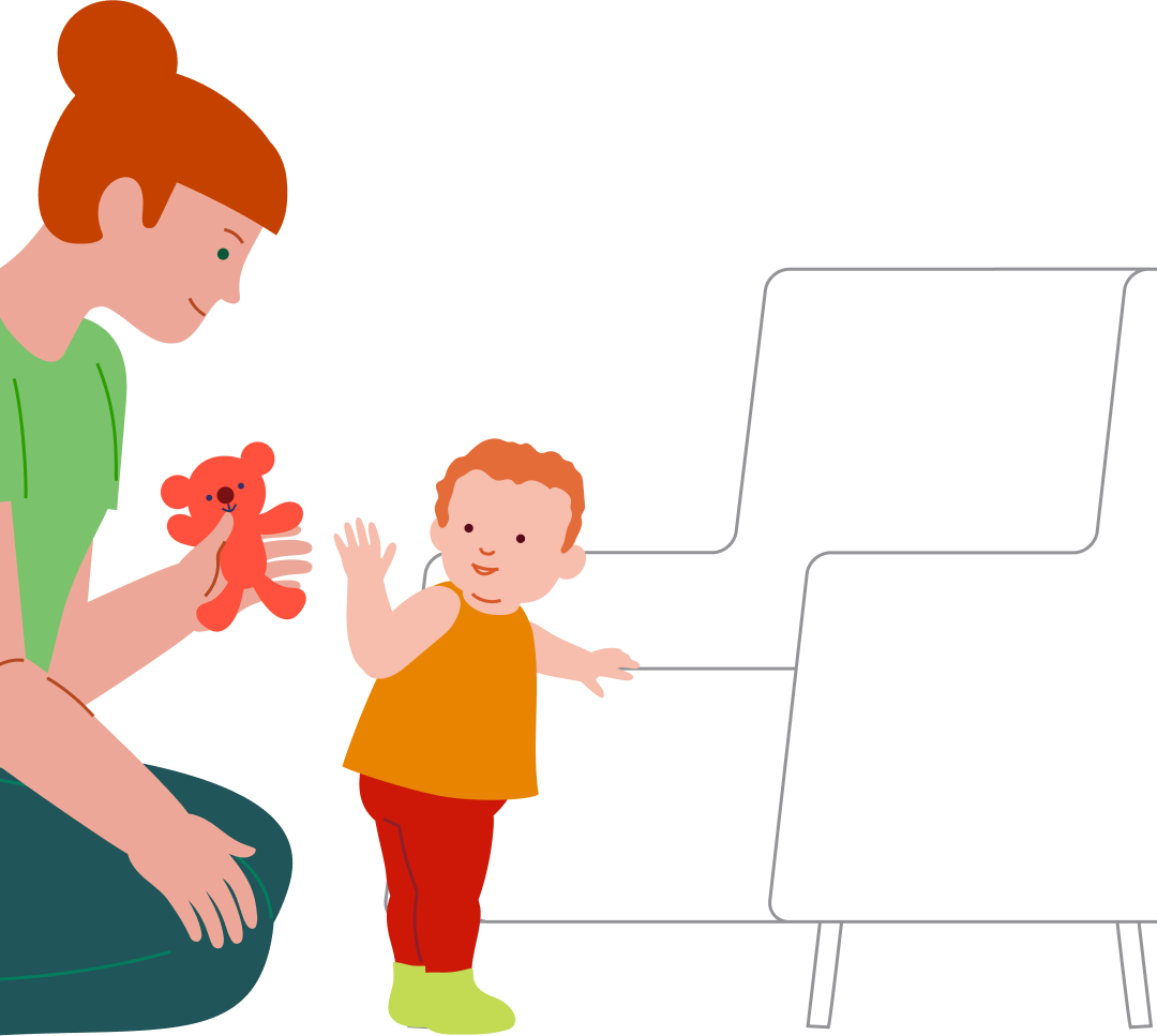 Grab the toy!” (standing up), step 2