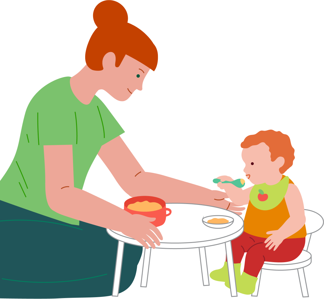 Mmm, what tasty porridge—eating with a spoon all by himself, step 3
