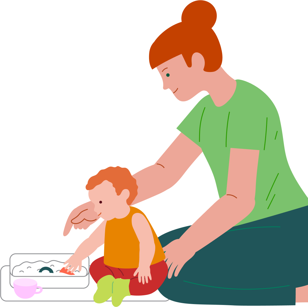 Sensory box fun: searching for toys in a tub of grains or peas, step 4